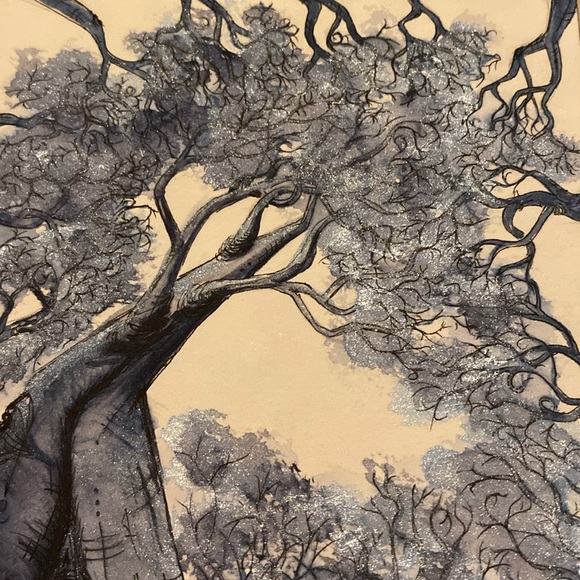 Unframed Original Art Watercolour Painting Blue Trees - Picture 3 of 4